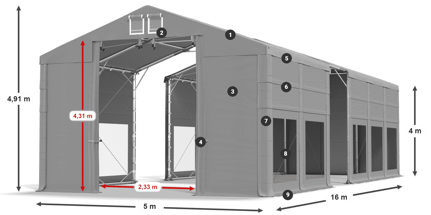 Roof: MS 580 PVC Walls: MS 580 PVC 4m legend