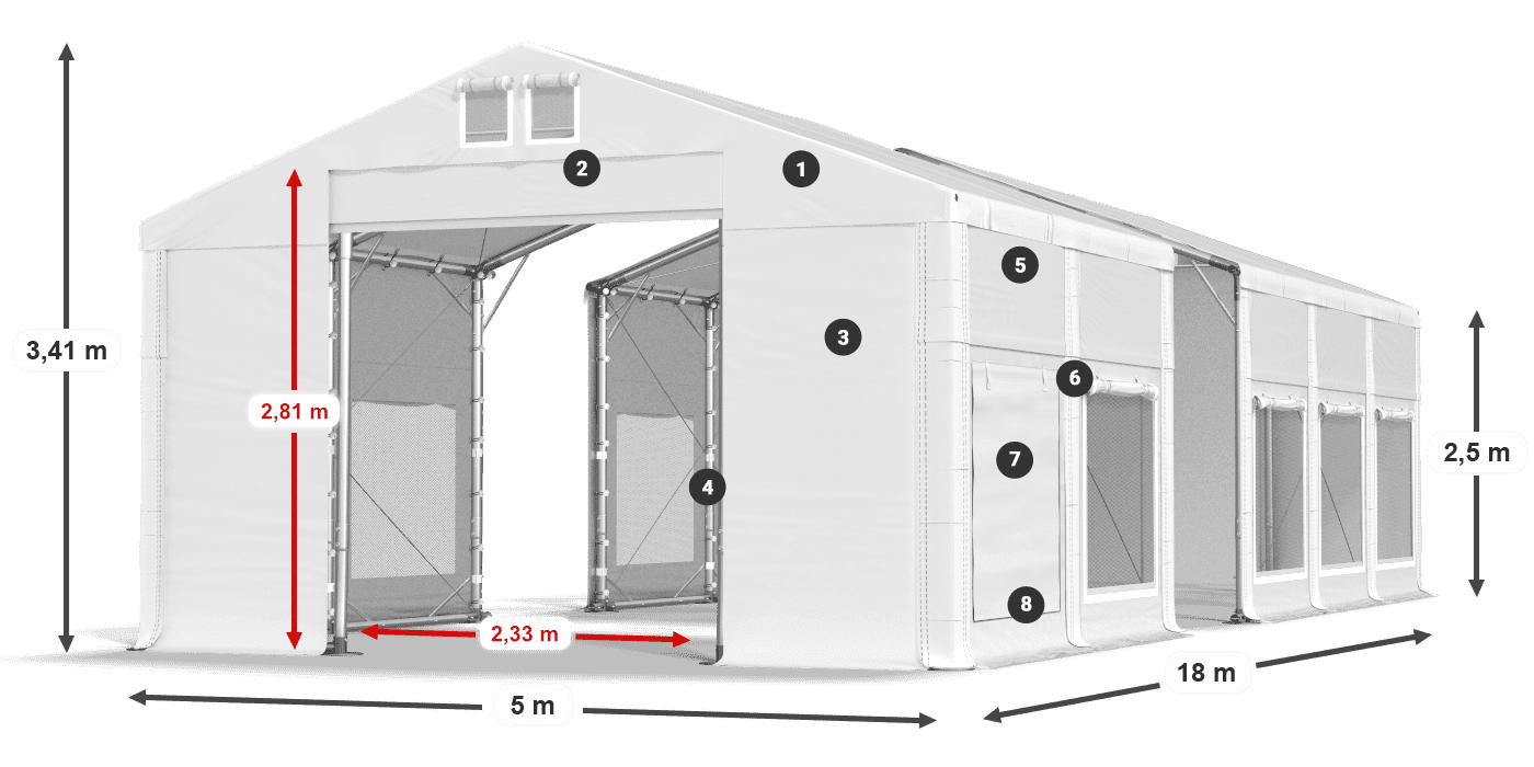 Roof: MS 580 PVC Walls: SD M 500 PVC 2.5m legend