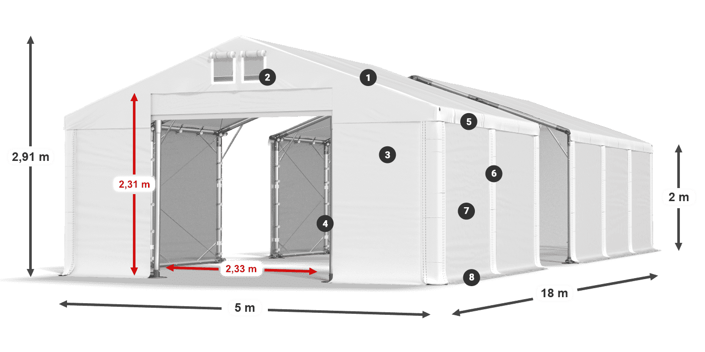 Roof: MS 580 PVC Walls: SD 500 PVC 2m legend
