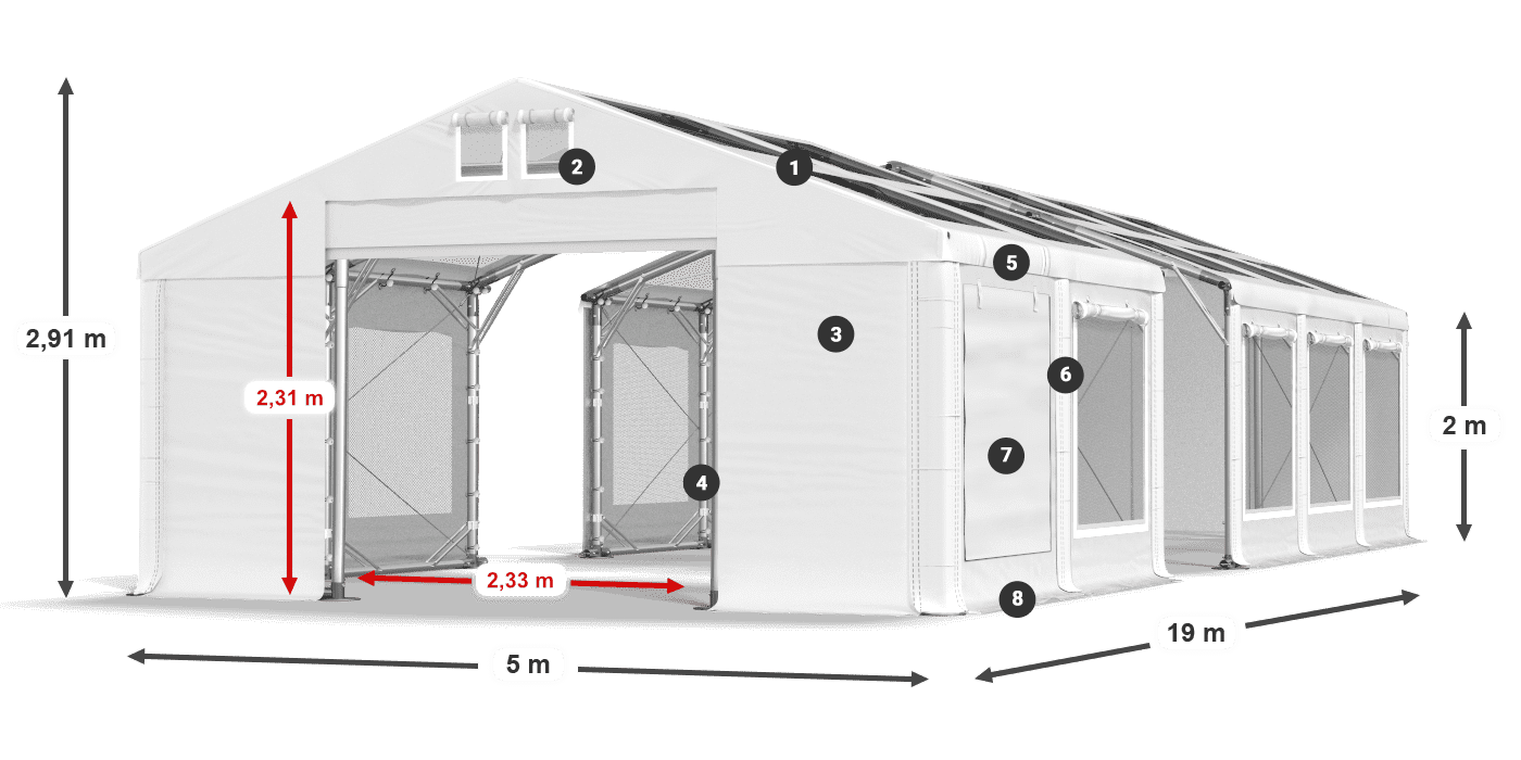 Roof: MS T 580 PVC Walls: SDM 500 PVC 2m legend