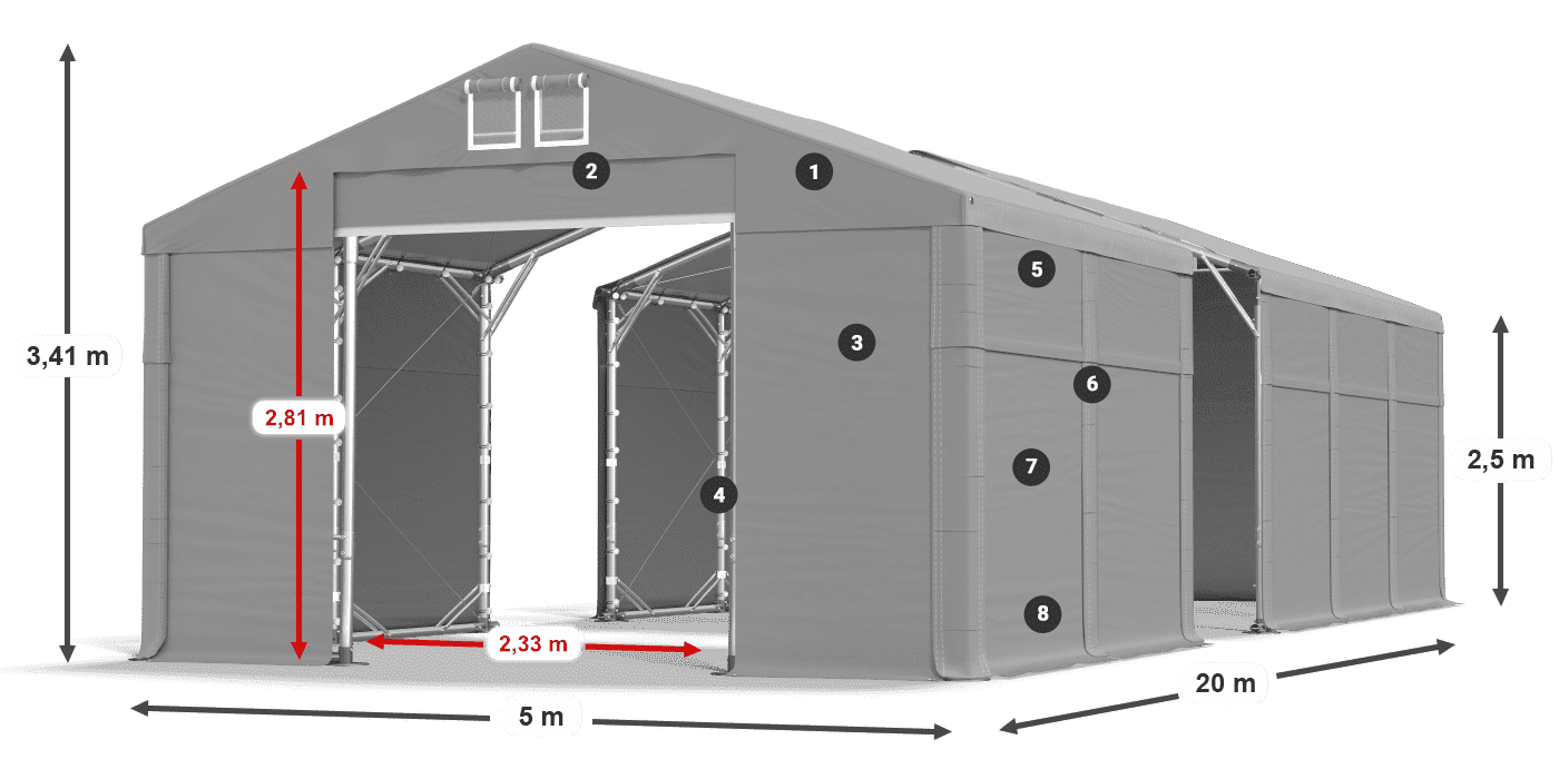 Roof: MS 580 PVC Walls: SD 500 PVC 2.5m legend