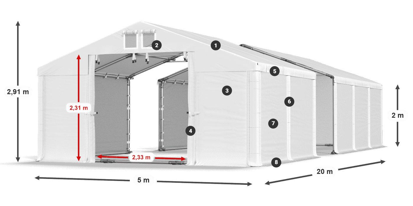 Roof: MS 580 PVC Walls: FR 620 PVC