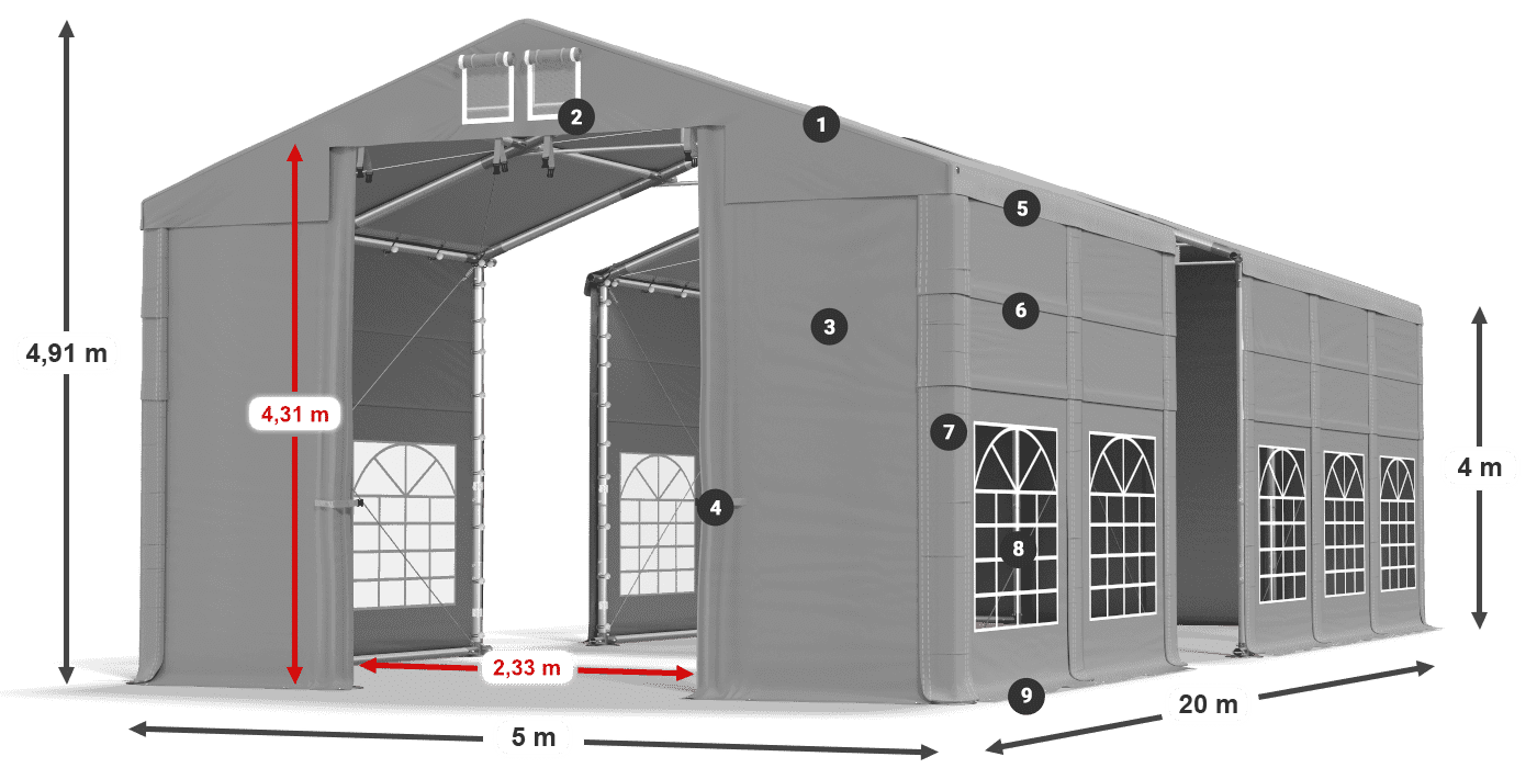 Roof: FR 620 PVC Walls: SD 500 PVC