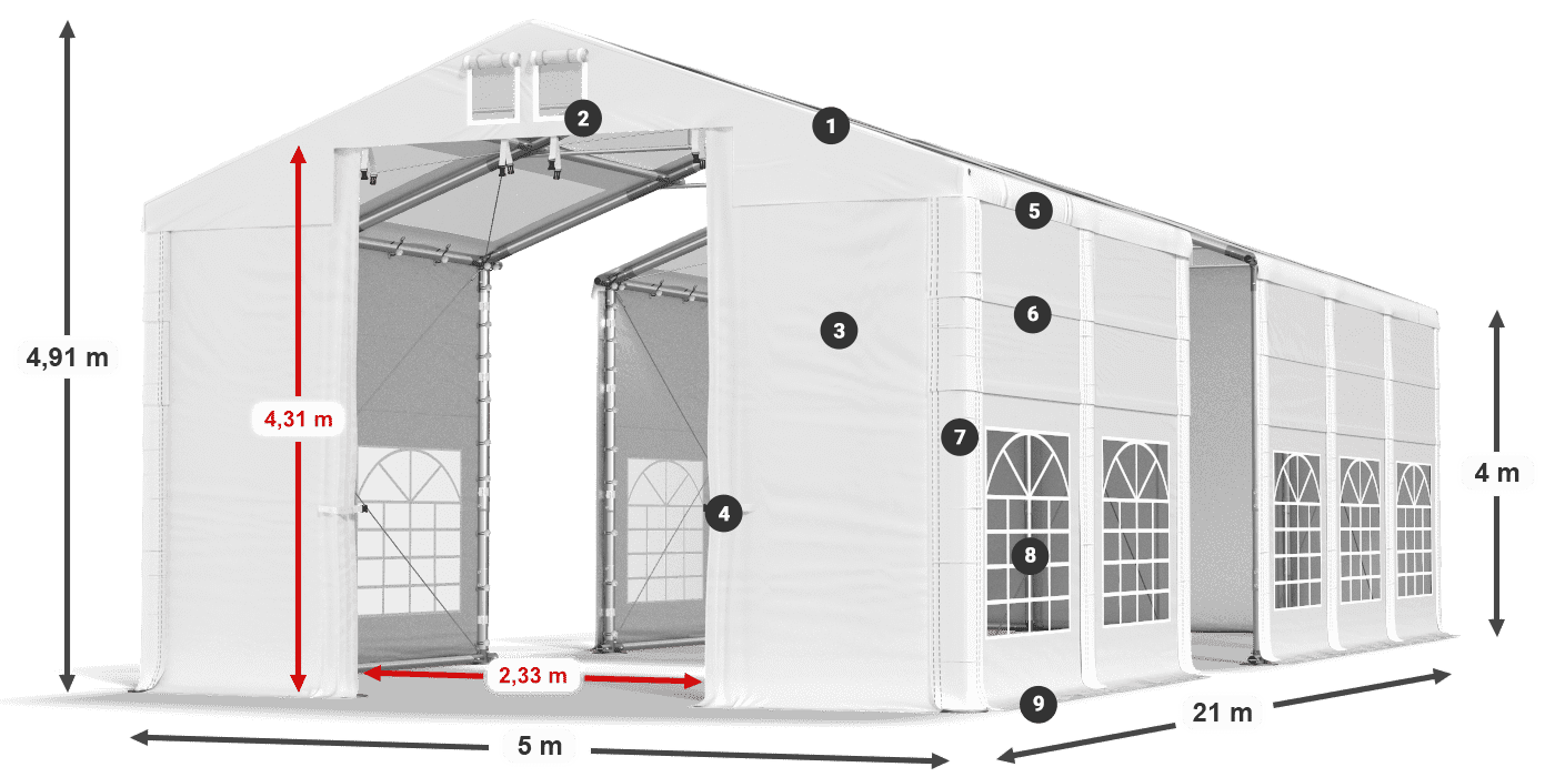 Roof: MS T 580 PVC Walls: FR 620 PVC 4m legend
