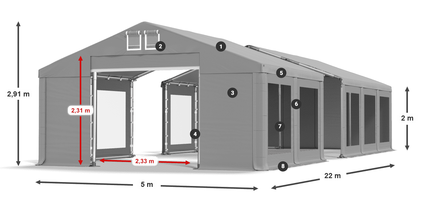 Roof: MS 580 PVC Walls: MS 580 PVC 2m legend