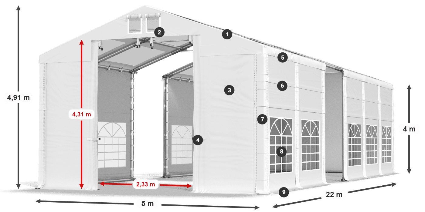 Roof: MS 580 PVC Walls: FR 620 PVC