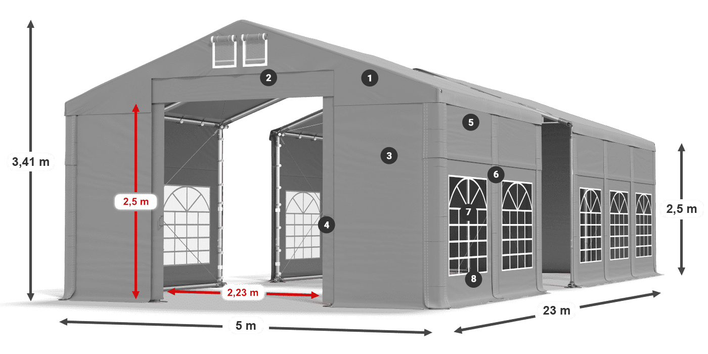 Roof: FR 620 PVC Walls: SD 500 PVC 2.5m legend