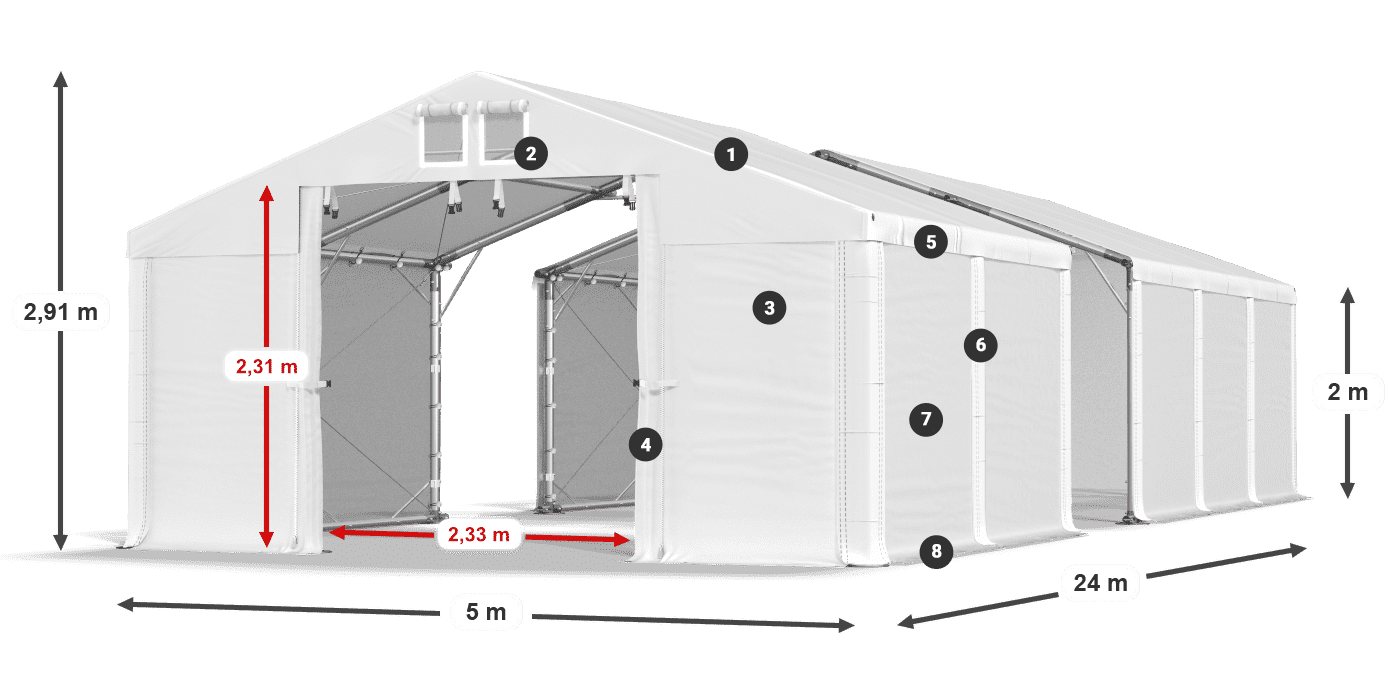 Roof: FR 620 PVC Walls: SD 580 PVC 2m legend