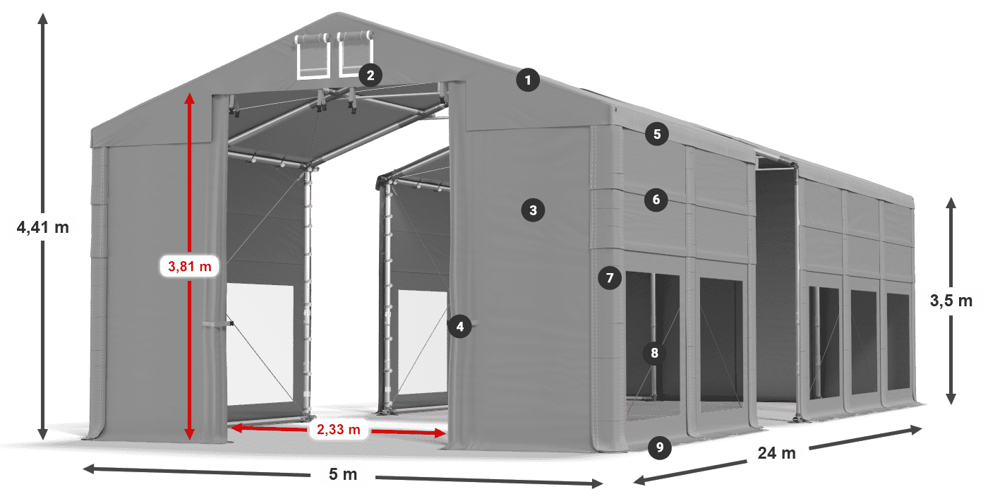 Roof: FR 620 PVC Walls: MS 580 PVC