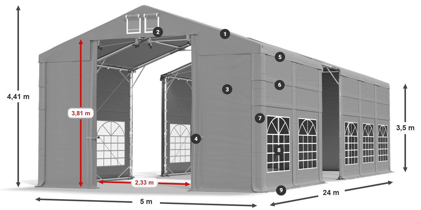 Roof: FR 620 PVC Walls: SD 500 PVC