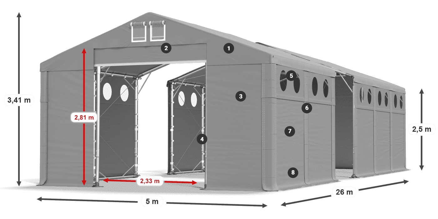 Roof: FR 620 PVC Walls: MS O 580 PVC 2.5m legend