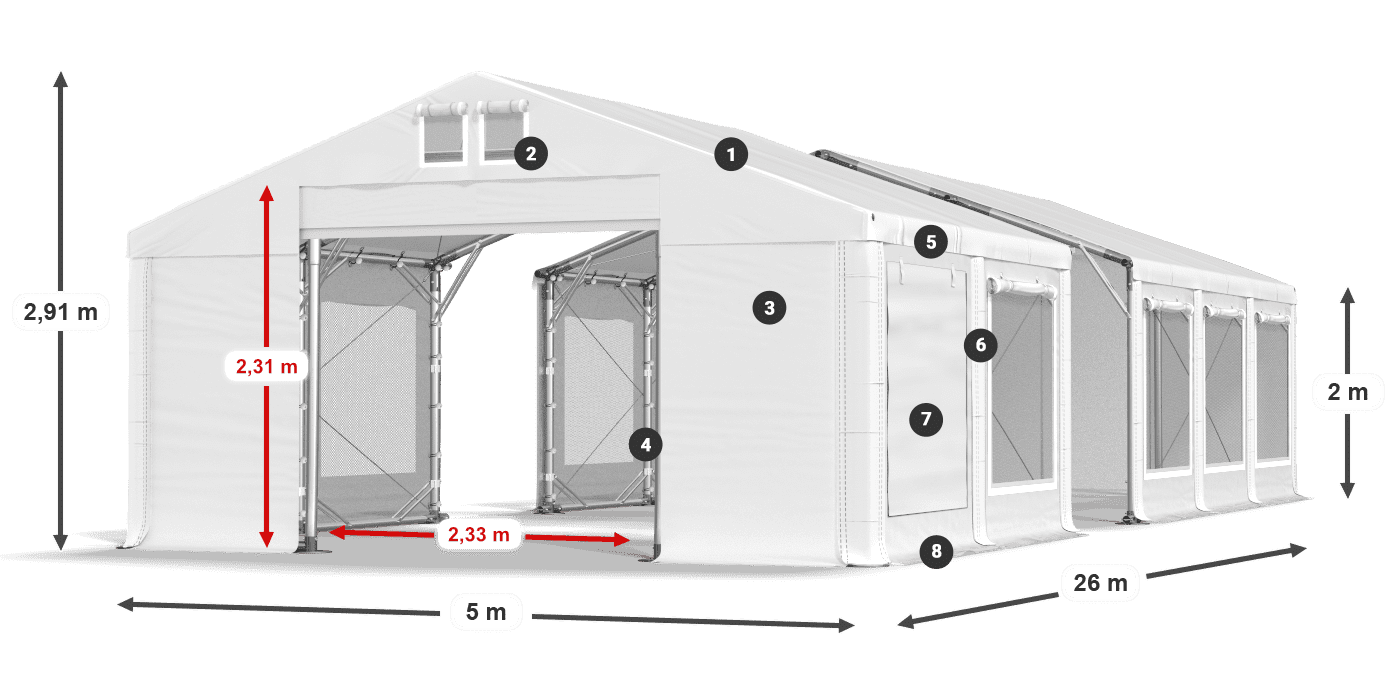 Roof: FR 620 PVC Walls: SD 500 PVC 2m legend