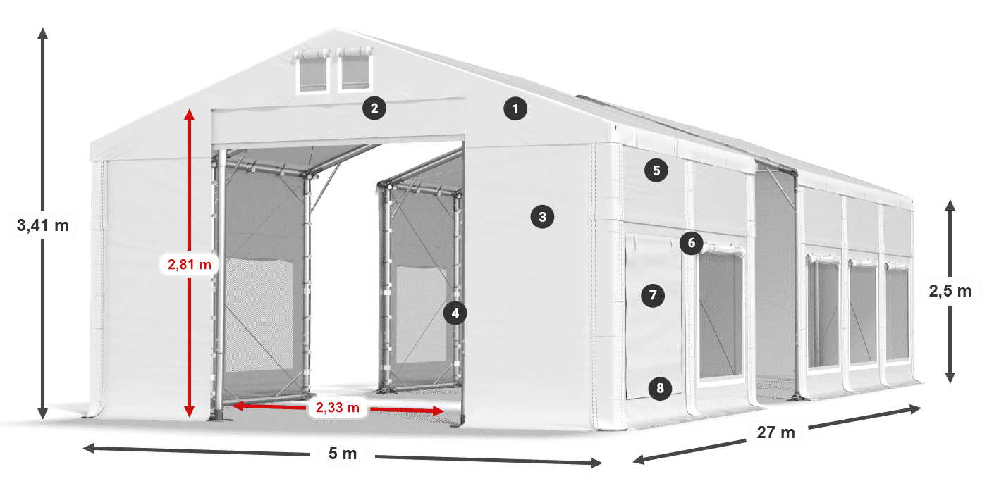 Roof: FR 620 PVC Walls: SD 500 PVC 2.5m legend