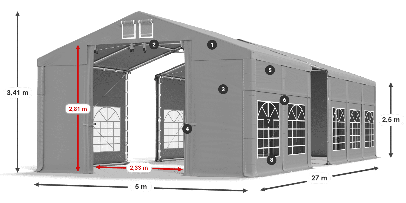 Roof: FR 620 PVC Walls: SD 500 PVC 2.5m legend