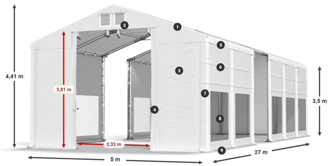 Roof: MS 580 PVC Walls: MS 580 PVC 3.5m legend