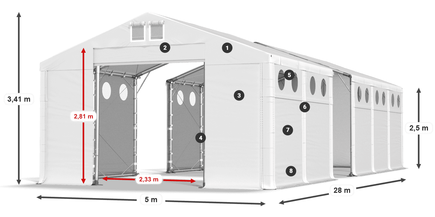 Roof: MS 580 PVC Walls: SD O 500 PVC 2.5m legend