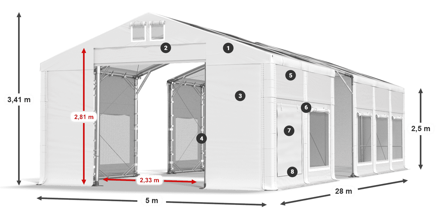 Roof: MS T 580 PVC Walls: SD M 500 PVC 2.5m legend