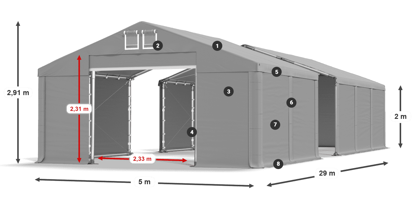 Roof: MS 580 PVC Walls: SD 500 PVC 2m legend