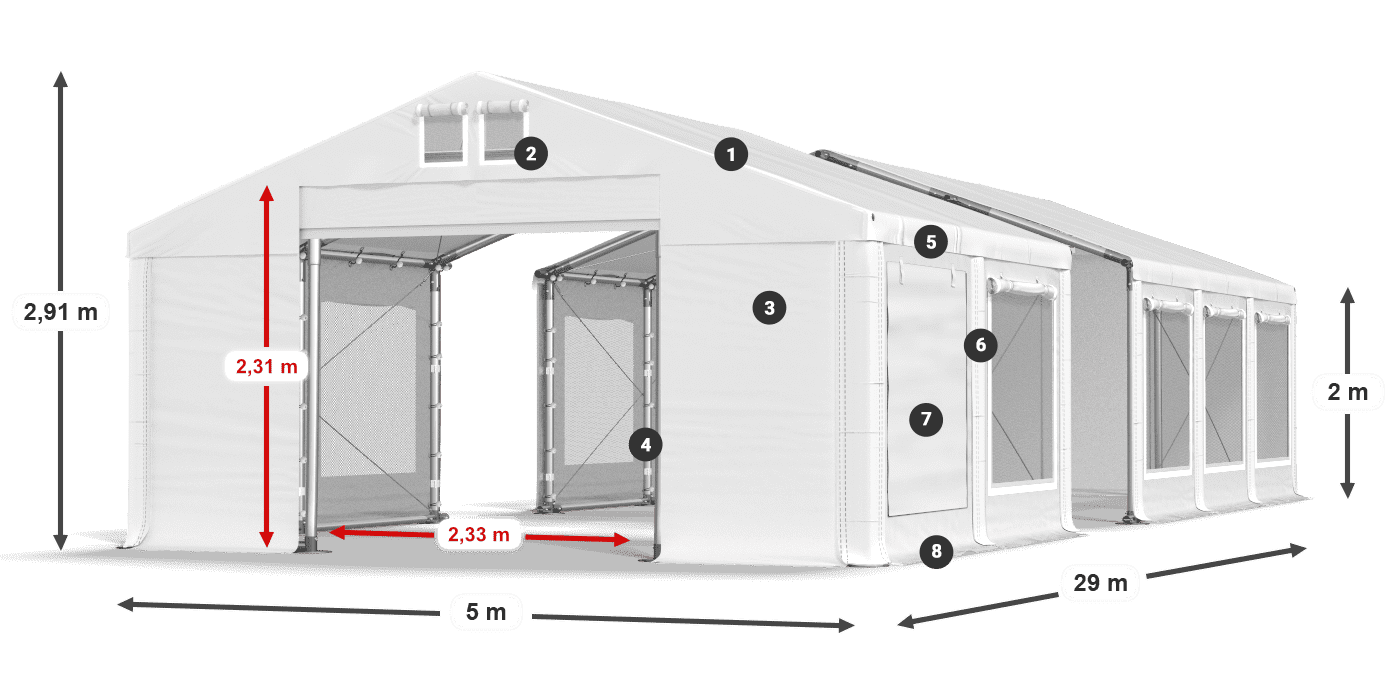 Roof: MS 580 PVC Walls: SD M 500 PVC 2m legend