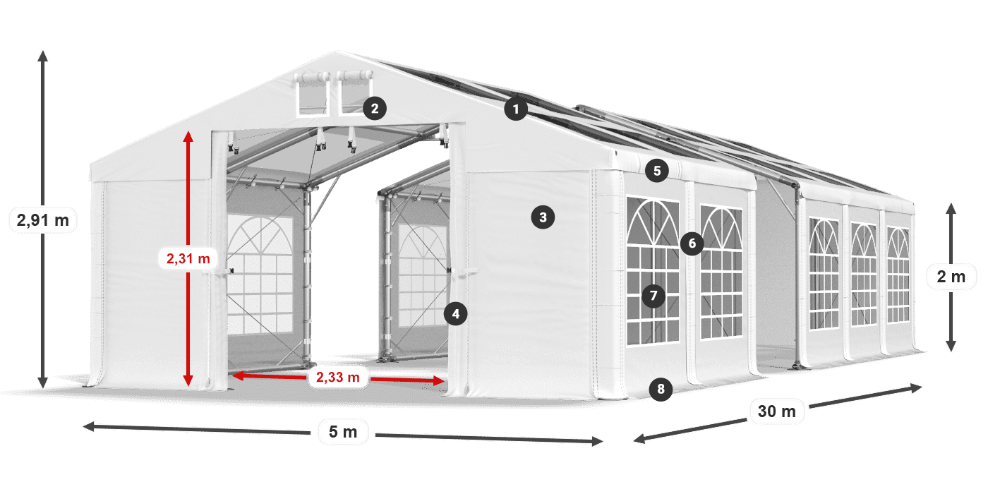 Roof: MS 580 PVC Walls: SD 500 PVC 2m legend