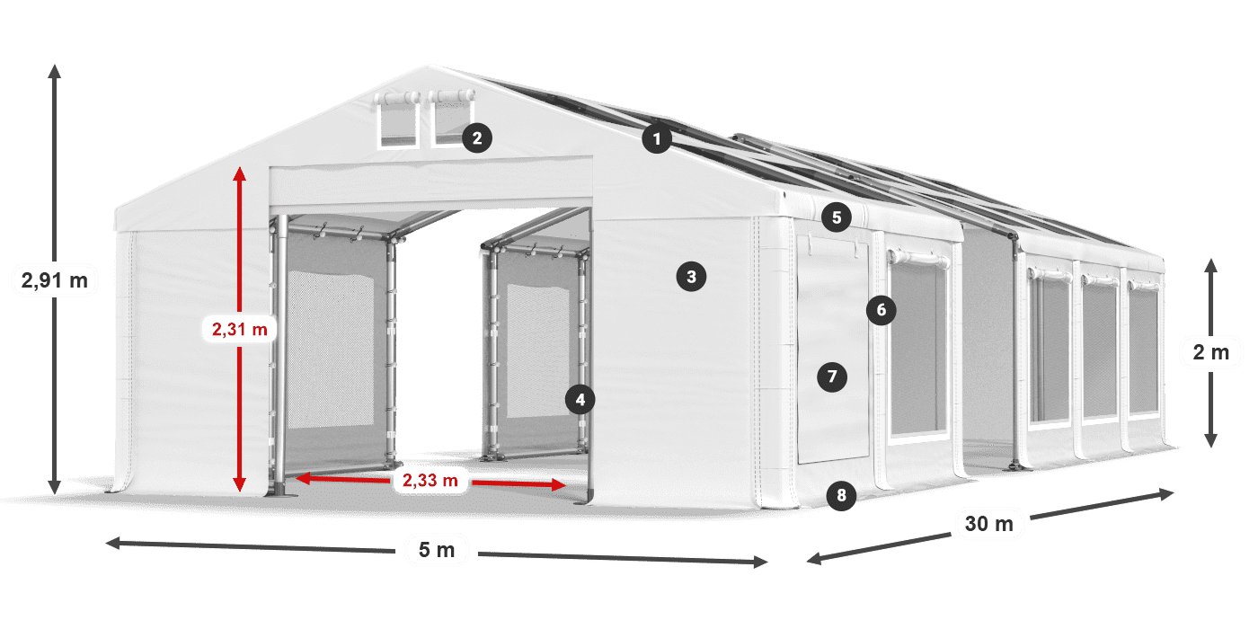 Roof: MS T 580 PVC Walls: SDM 500 PVC 2m legend