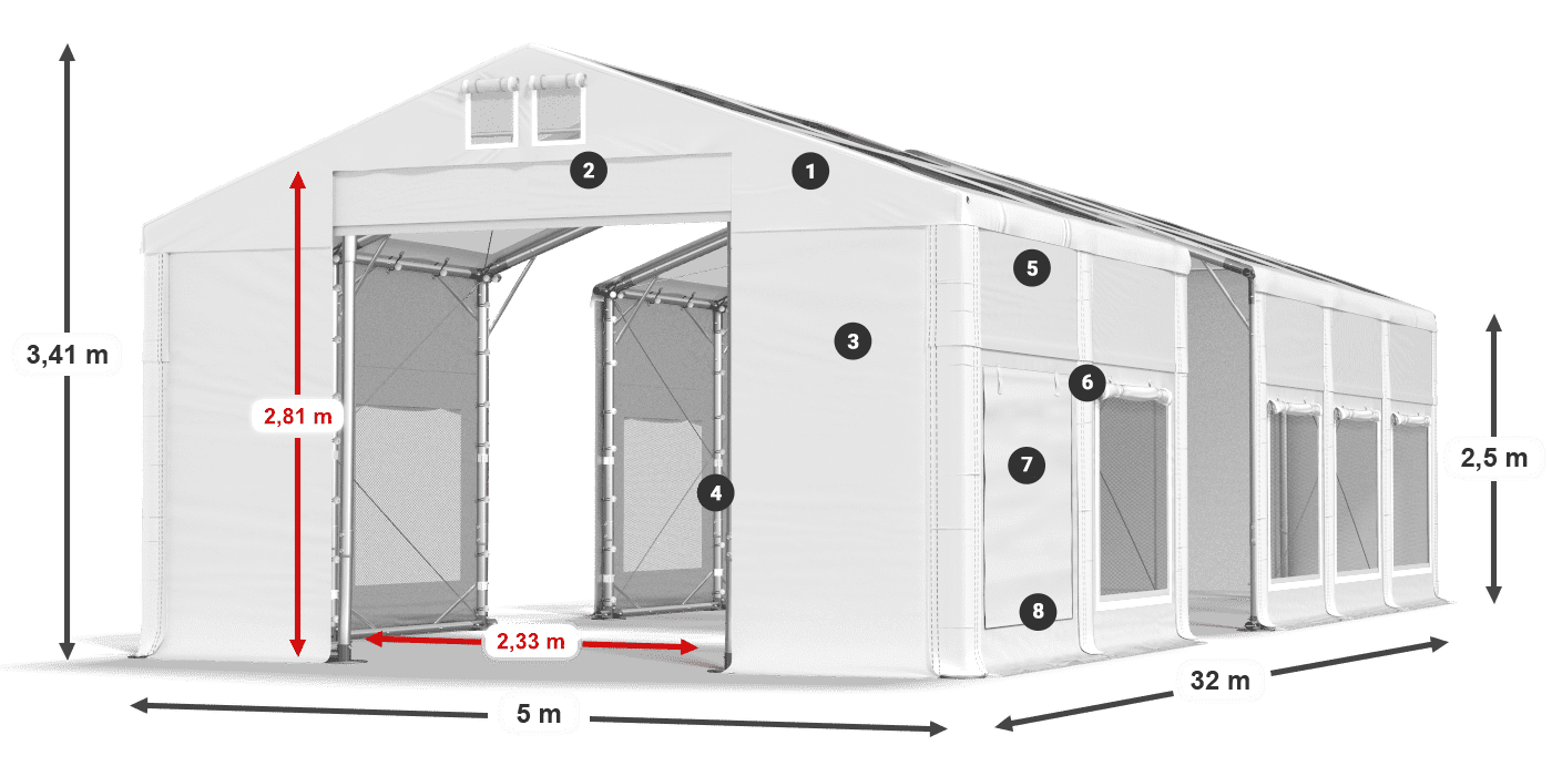 Roof: MS T 580 PVC Walls: SD M 500 PVC 2.5m legend