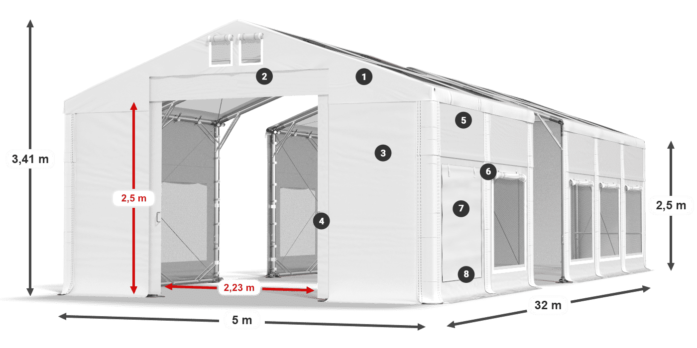 Roof: MS T 580 PVC Walls: SD M 500 PVC 2.5m legend