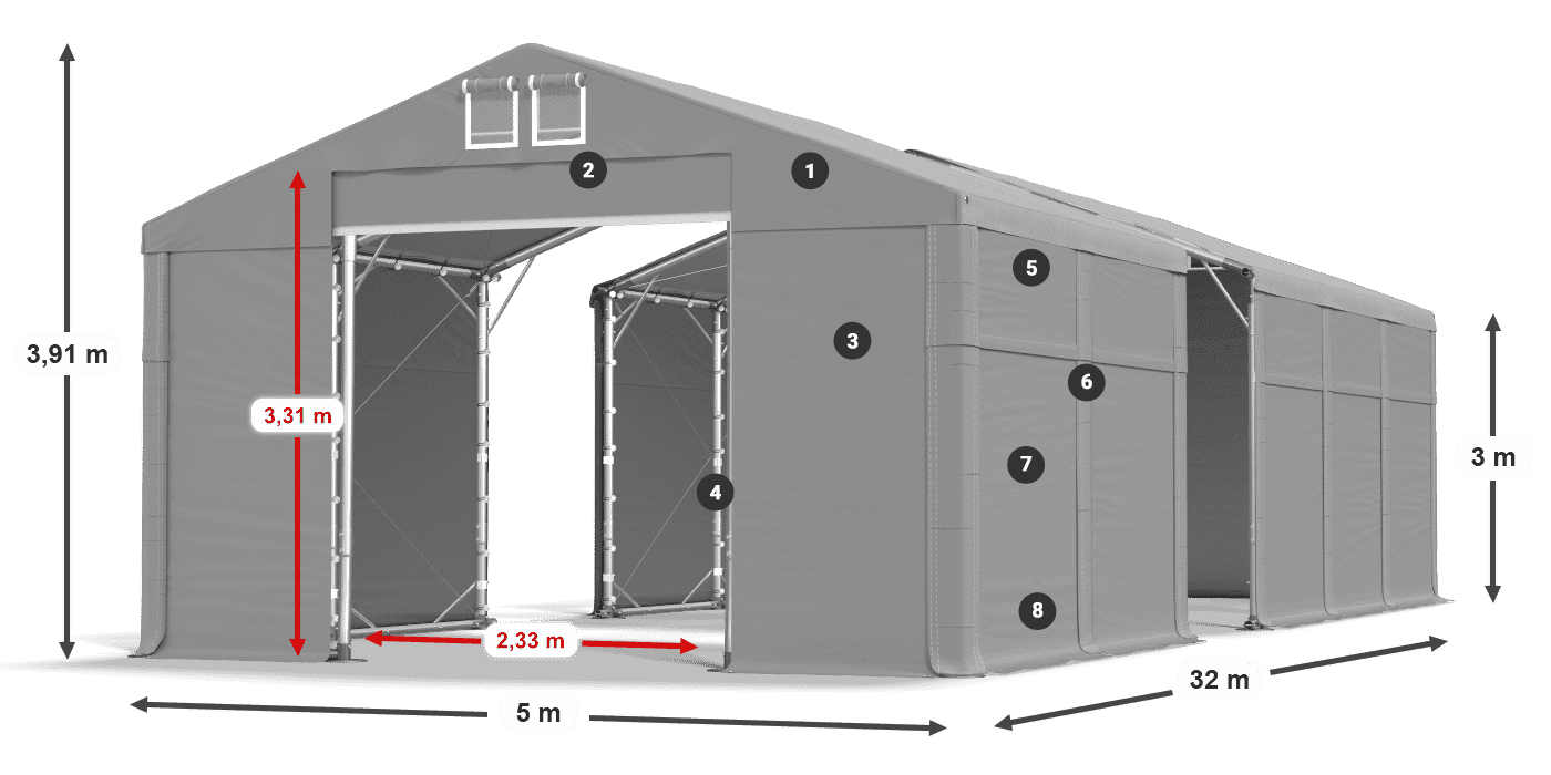 Roof: MS 580 PVC Walls: FR 620 PVC 3m legend
