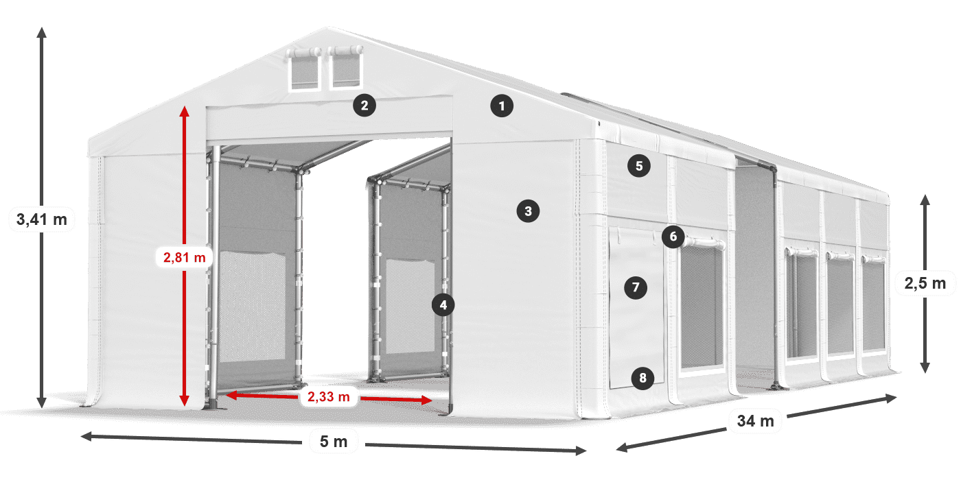 Roof: FR 620 PVC Walls: SD 500 PVC 2.5m legend