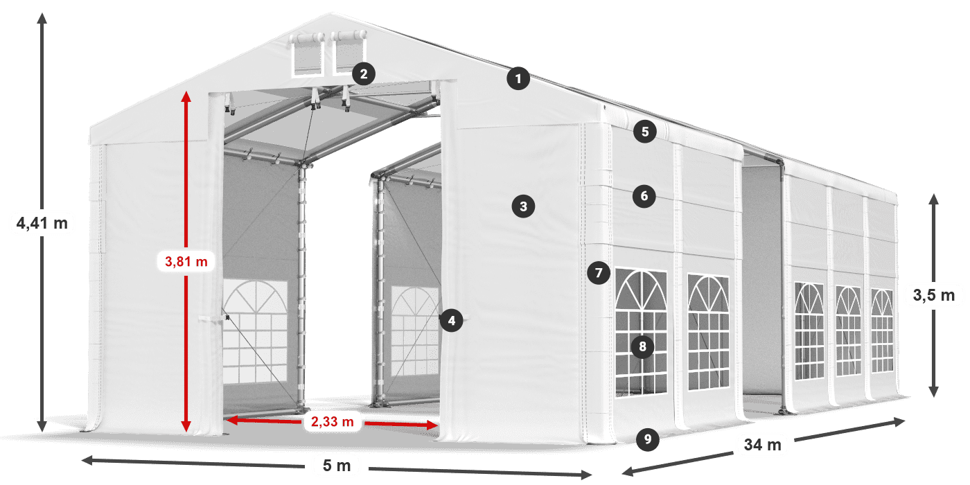Roof: MS T 580 PVC Walls: FR 620 PVC 2.5m legend