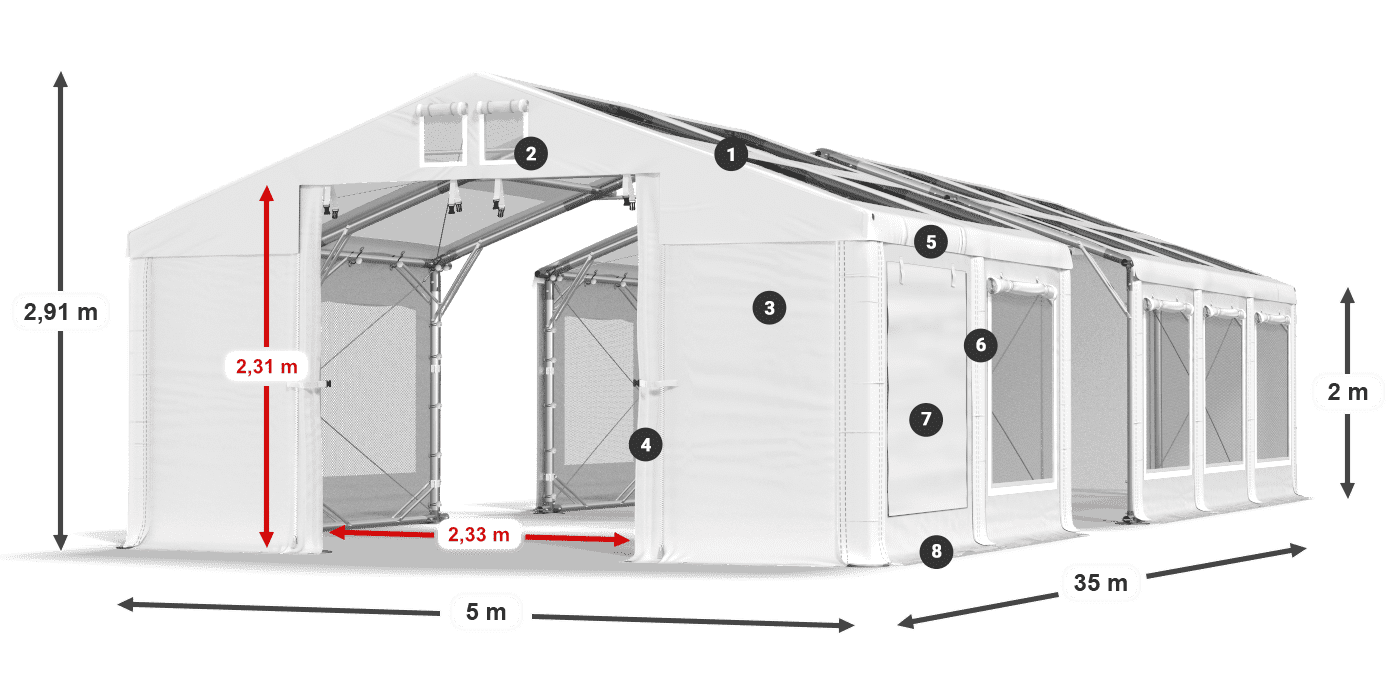 Roof: MS 580 PVC Walls: SD 500 PVC