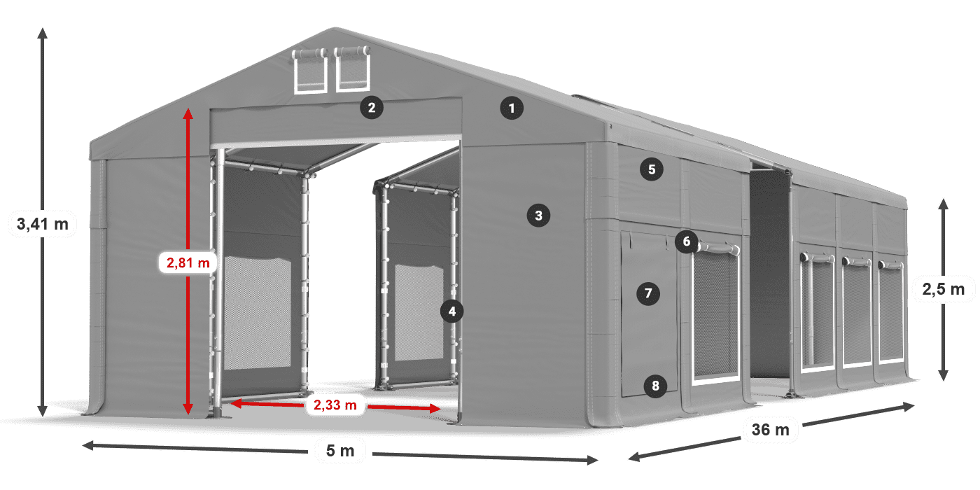 Roof: MS 580 PVC Walls: SD M 500 PVC 2.5m legend