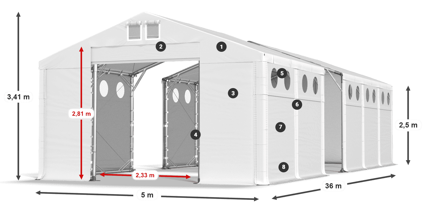 Roof: SD 560 PVC Walls: MS O 580 PVC legend 2.5m