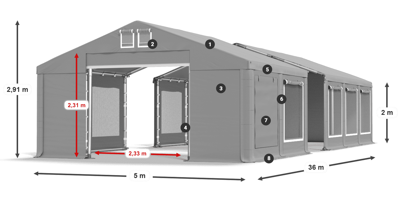 Roof: MS 580 PVC Walls: SD M 500 PVC 2m legend