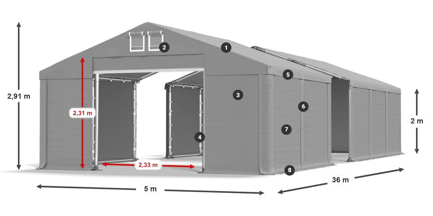 Roof: SD 560 PVC Walls: FR 620 PVC legend 2m