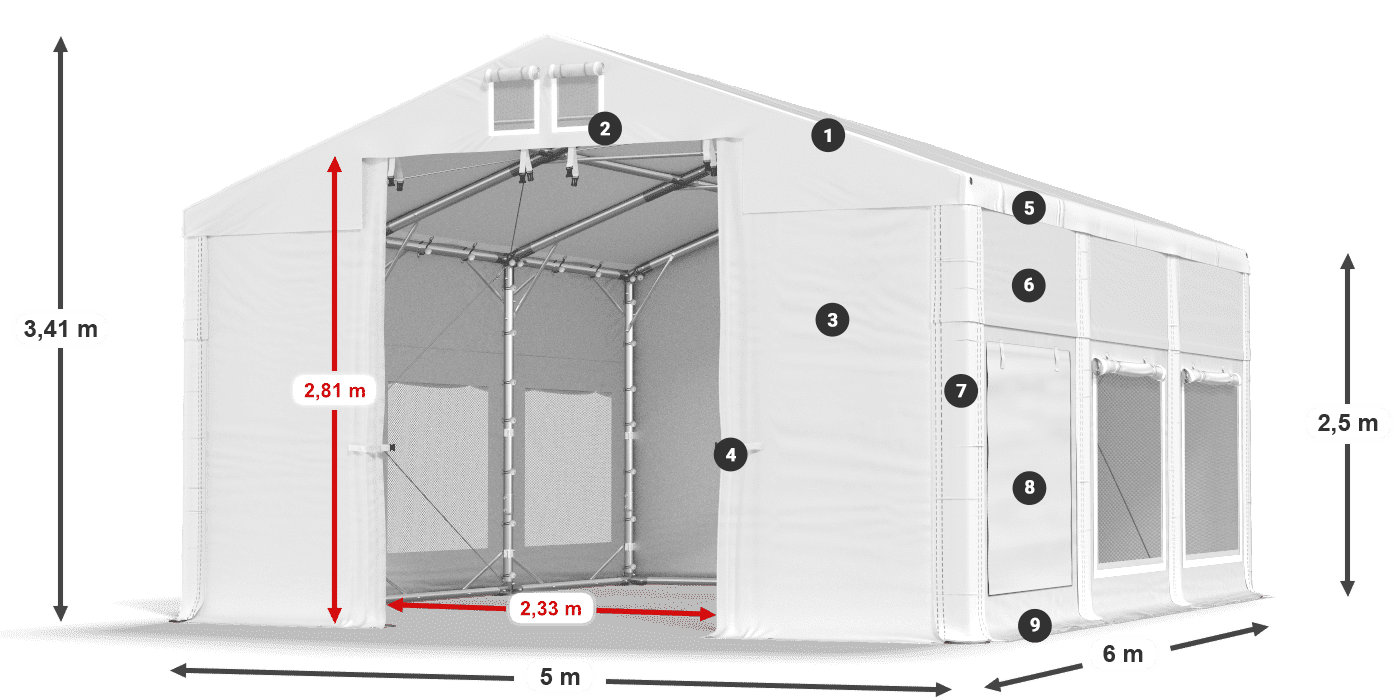 Roof: FR 620 PVC Walls: SD 500 PVC 2.5m legend