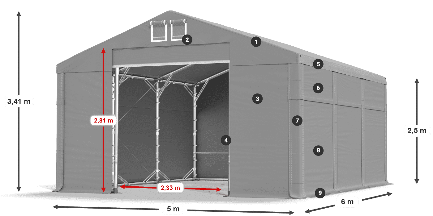 Roof: FR 620 PVC Walls: SD 500 PVC 2.5m legend
