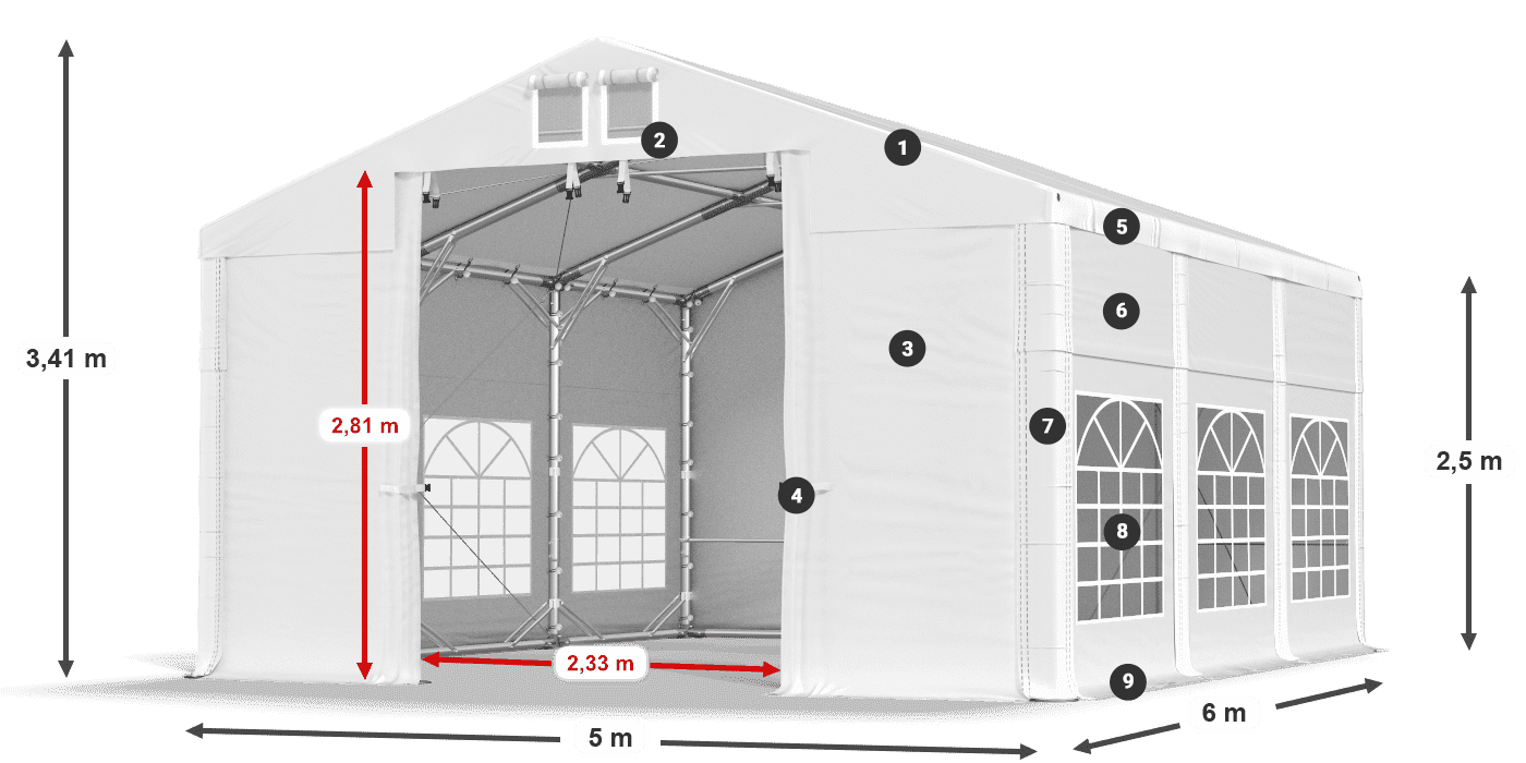 Roof: FR 620 PVC Walls: SD 500 PVC 2.5m legend