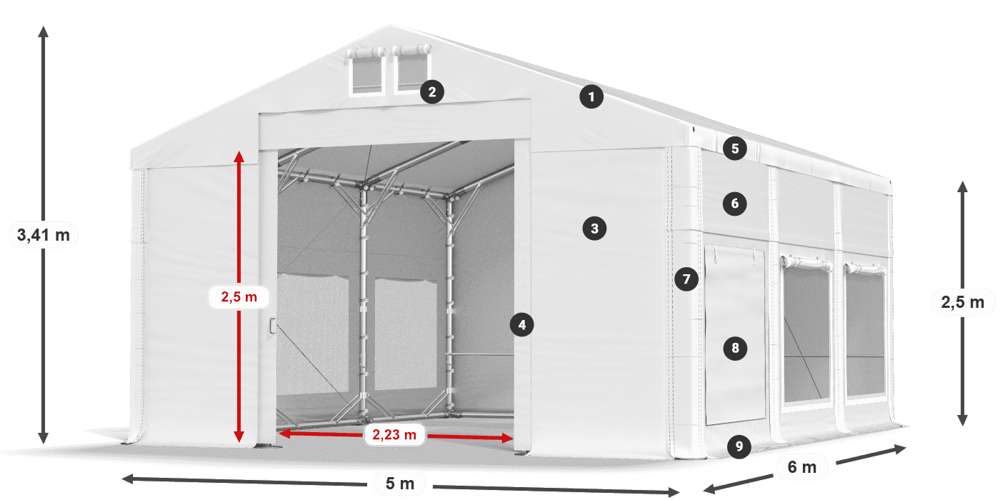 Roof: FR 620 PVC Walls: SD 500 PVC 2.5m legend