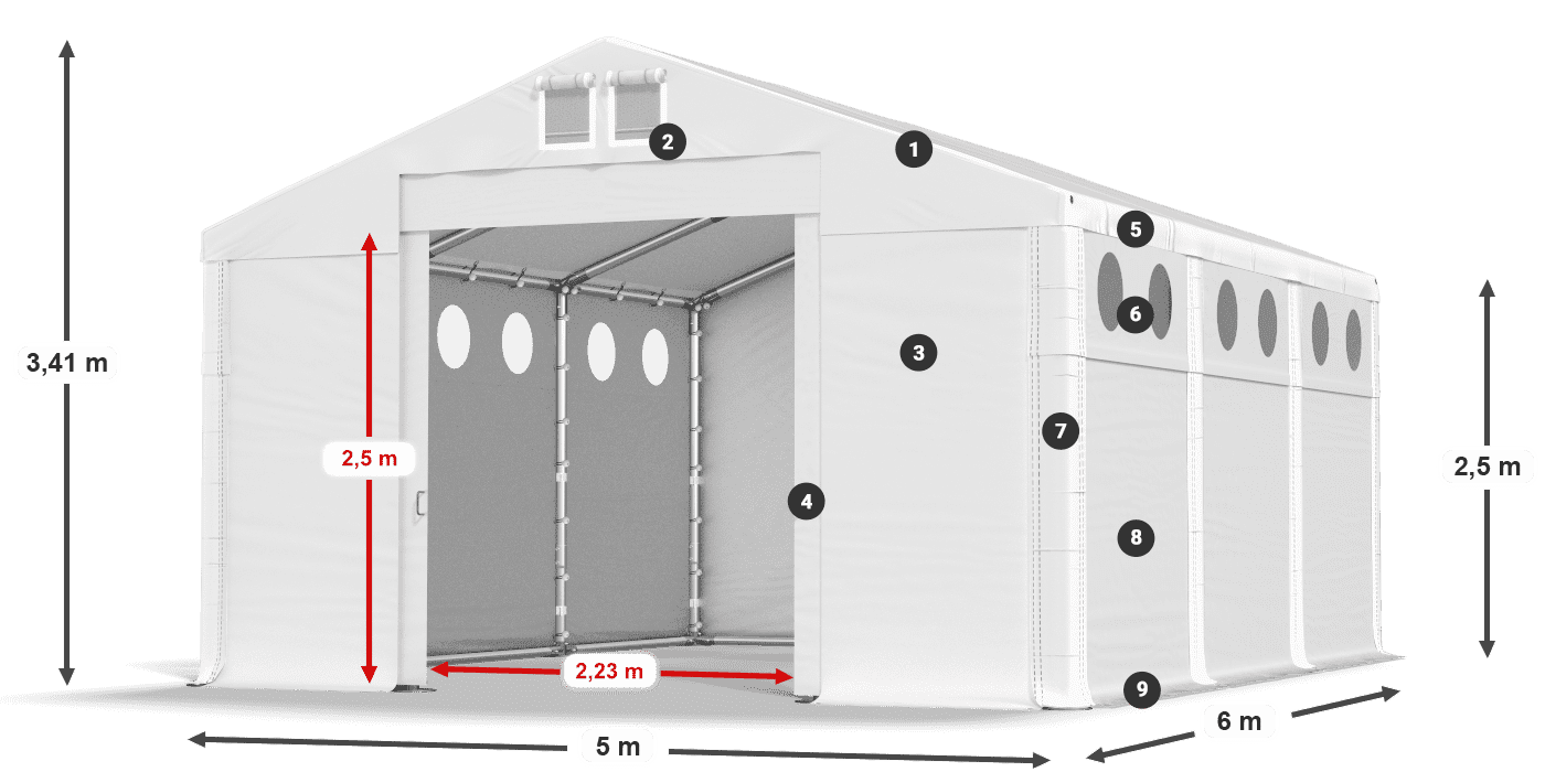 Roof: FR 620 PVC Walls: SD O 500 PVC 2.5m legend