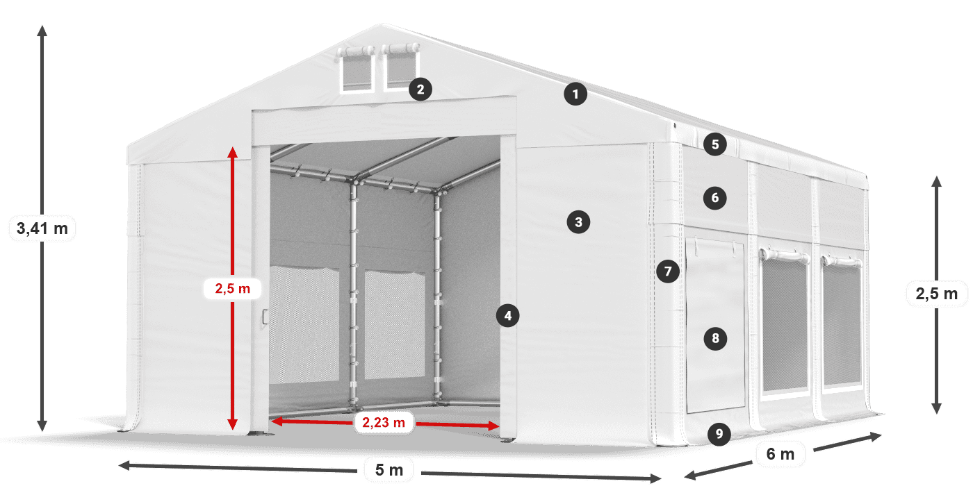 Roof: FR 620 PVC Walls: SD 500 PVC 2.5m legend