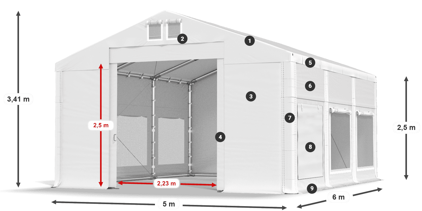 Roof: FR 620 PVC Walls: SD 500 PVC 2.5m legend