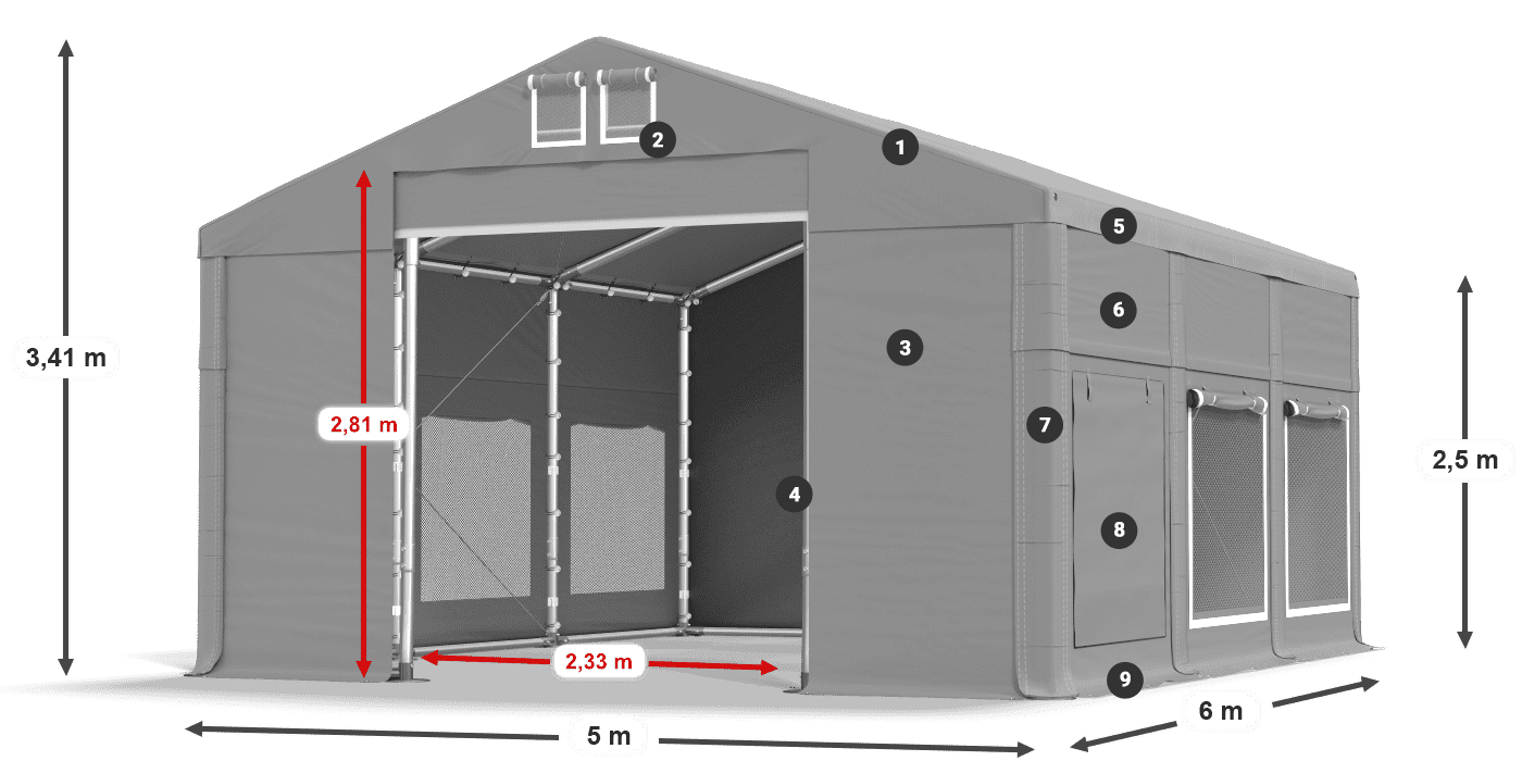 Roof: FR 620 PVC Walls: SD 500 PVC 2.5m legend