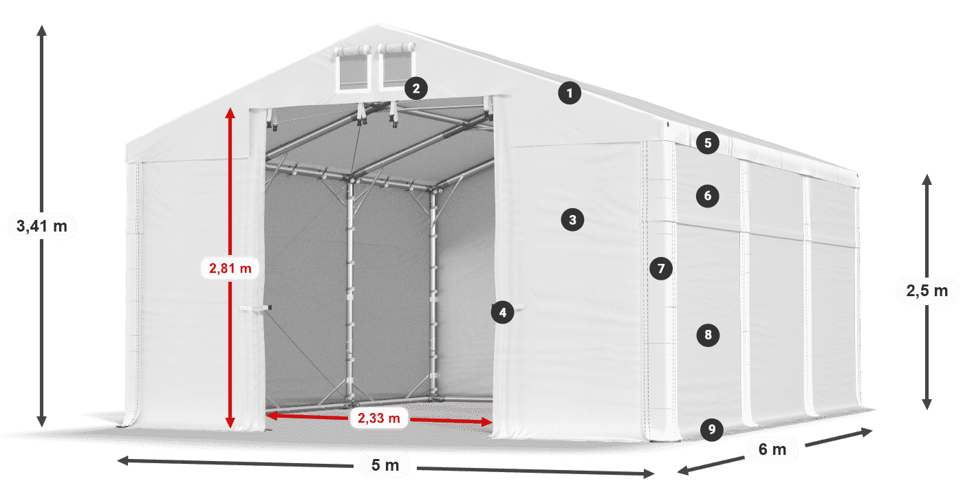 Roof: MS 580 PVC Walls: FR 620 PVC 2.5m legend
