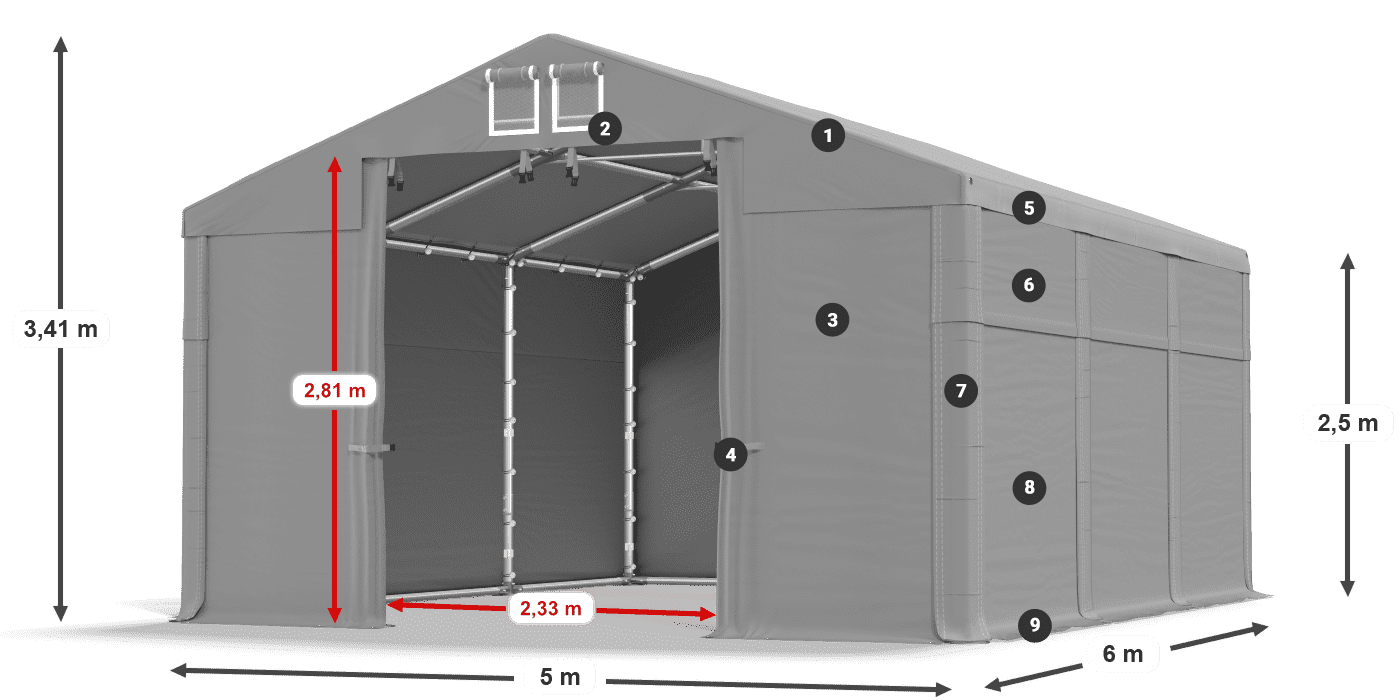 Roof: MS 580 PVC Walls: FR 620 PVC 2.5m legend