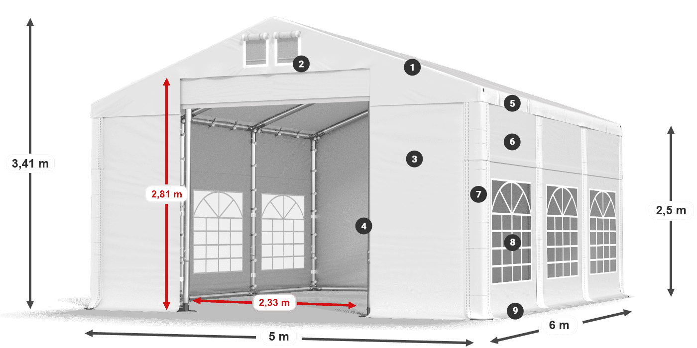 Roof: MS 580 PVC Walls: FR 620 PVC 2.5m legend