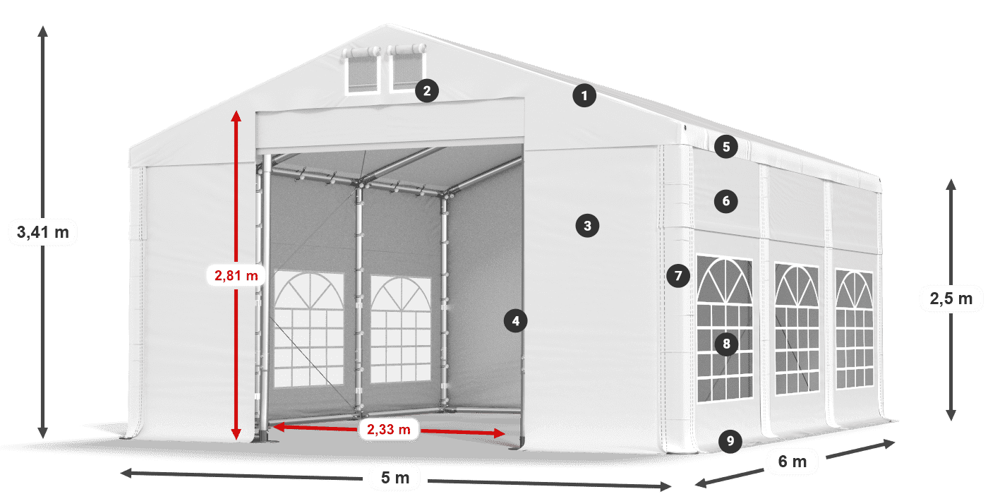 Roof: MS 580 PVC Walls: FR 620 PVC 2.5m legend