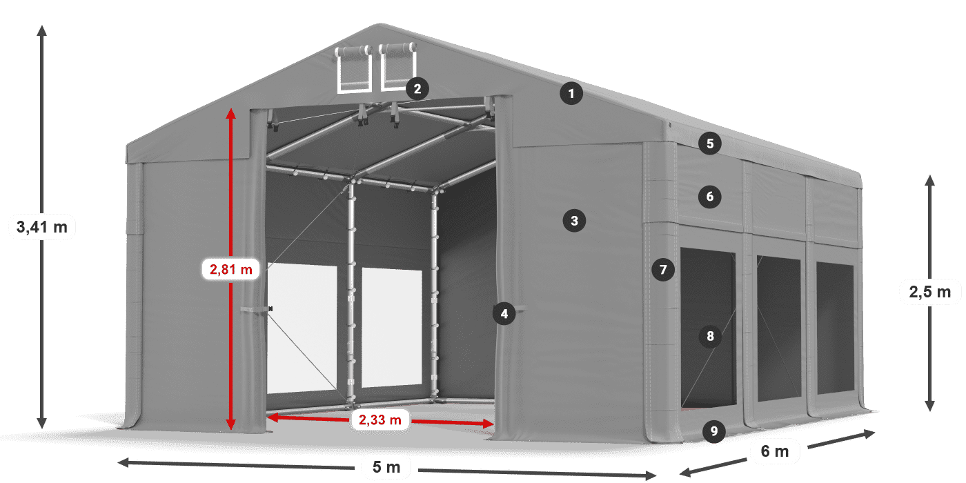 Roof: MS 580 PVC Walls: MS 580 PVC 2.5m legend