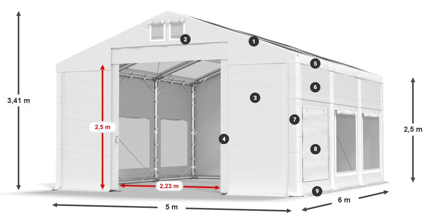 Roof: MS T 580 PVC Walls: SD M 500 PVC 2.5m legend