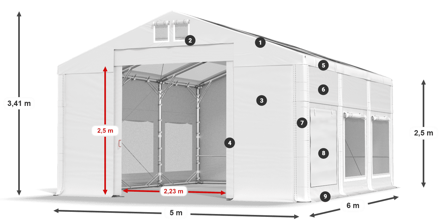 Roof: MS T 580 PVC Walls: SD M 500 PVC 2.5m legend